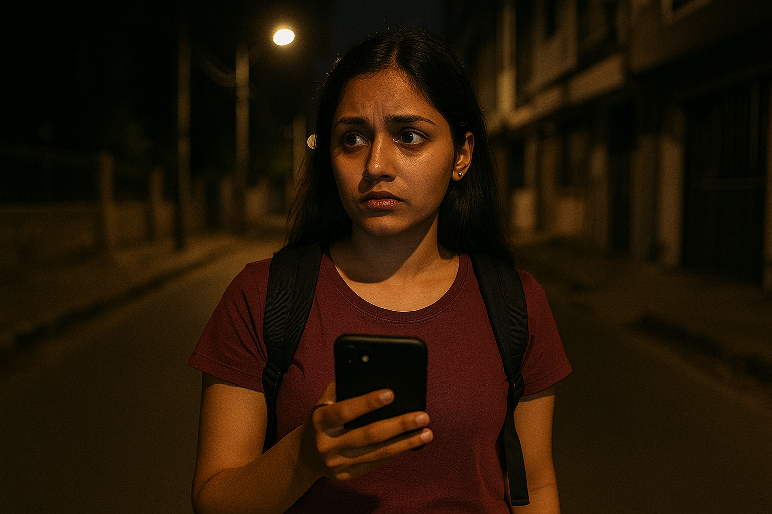 Neha is walking home late at night in a quiet part of Bangalore and senses something suspicious.